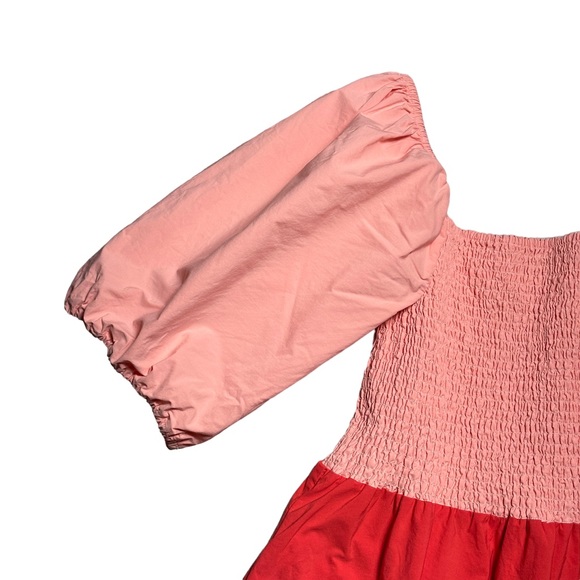 Rhode Eloise Puff Sleeve Colorblock Midi Dress in Strawberry Multi Colored US M - Picture 8 of 15